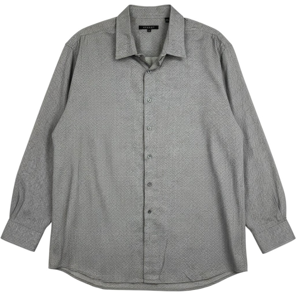 SYNRGY Men's Button Down Shirt 100% Cotton Long Sleeve2XL Gray Black Micro Grid